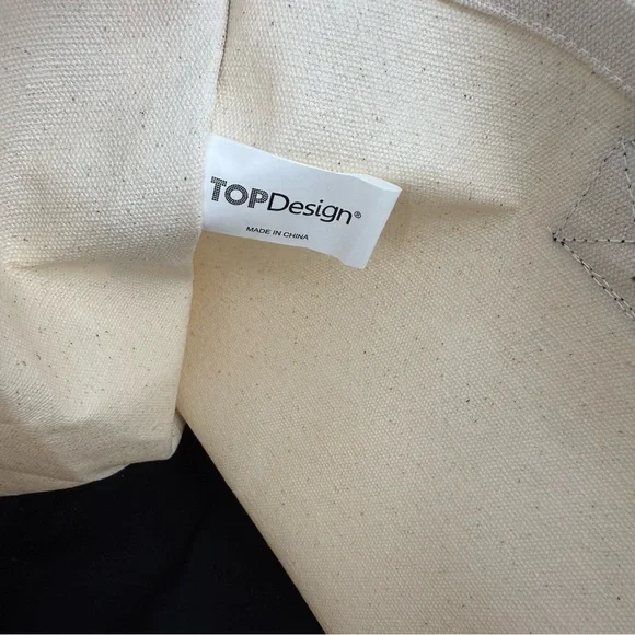 Embroidered Monogrammed “T” Black and Cream Tote Bag Reusable Grocery Beach Gift - Picture 6 of 7